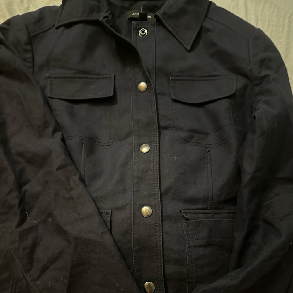 Ann Taylor Dark Navy/ Black Jacket/ Blazer with silver metal buttons and clasps.